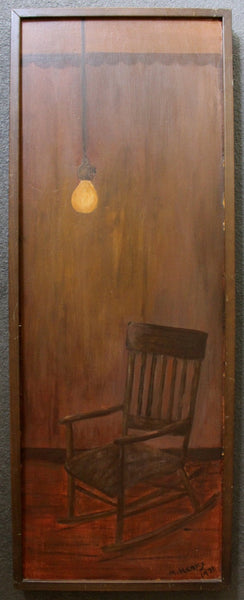 Maurice Henry Original Vintage French Surreal Post War European Modern Contemporary Oil Painting 1976 Lumière sur Chaise à Bascule