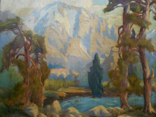 Fine Antique Marion Kavanaugh Wachtel Original California Plein Air Oil Painting Sierra Nevada Mountain Range High Sierra Landscape