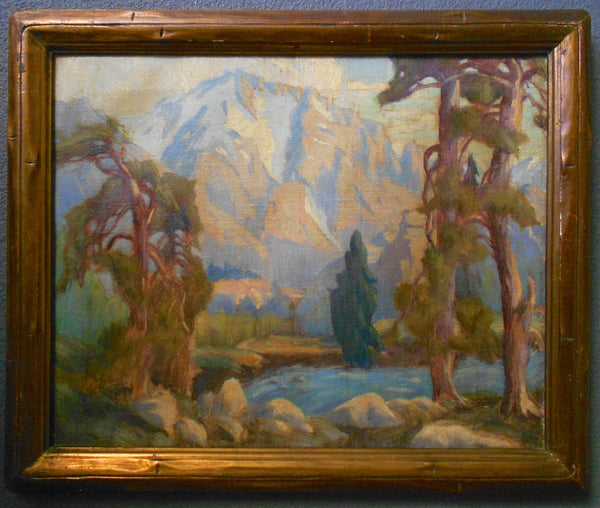 Fine Antique Marion Kavanaugh Wachtel Original California Plein Air Oil Painting Sierra Nevada Mountain Range High Sierra Landscape