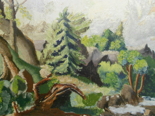 Original Max Weber Attributed Oil on Wood Pulp Board Antique Corea Coast Maine Landscape American Regionalist Modernist Painting