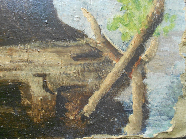 Original Max Weber Attributed Oil on Wood Pulp Board Antique Corea Coast Maine Landscape American Regionalist Modernist Painting