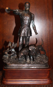 Pierre-Jules Mêne Animaliere Antique 19c French Bronze English Fox Hunter and Two Hounds With Fox Hunting Horn Bronze Fine Art Sculpture