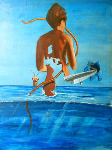 Rafal Olbinski Original Vintage Polish European American Modern Surreal Seascape Figural Nude Oil Acrylic Illustration Fine Art Painting