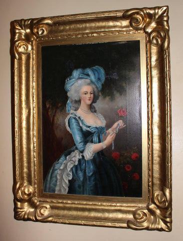 Antique Rembrandt Peale Attributed Original Realism Portrait of Marie Antoinette After Louise-Elisabeth Vigee Lebrun American Neoclassical Oil Painting