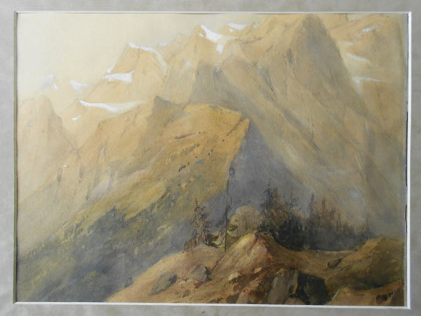 Original Antique Thomas Moran Manner American Luminism Summit of Sierra Madre San Gabriel California Mountain Landscape Watercolor Painting