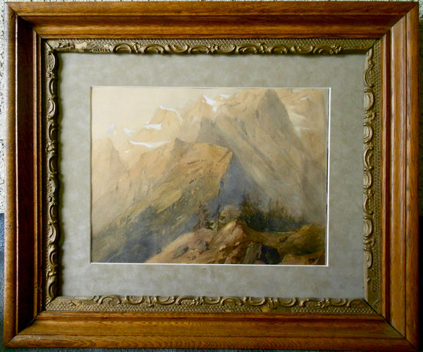 Original Antique Thomas Moran Manner American Luminism Summit of Sierra Madre San Gabriel California Mountain Landscape Watercolor Painting