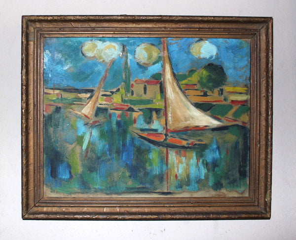 Maurice de Vlaminck Original Vintage Antique French Fauve Post Impressionist Oil Painting Sailboats