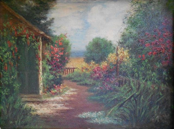 William Constable Adam English Born Original Antique Oil Painting Monterey California Original Oil Garden Path Landscape