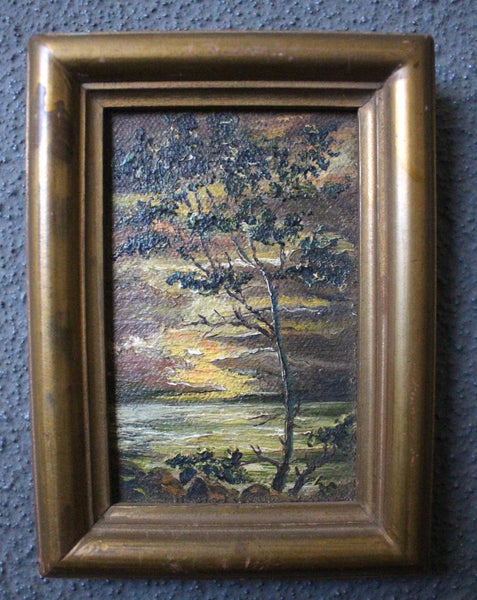 Elmer Wachtel & Marion Kavanaugh Wachtel Original Vintage Antique California Impressionist Plein Air Landscape Miniature Oil Painting 2 Painting Set