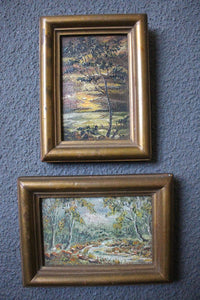 Elmer Wachtel & Marion Kavanaugh Wachtel Original Vintage Antique California Impressionist Plein Air Landscape Miniature Oil Painting 2 Painting Set