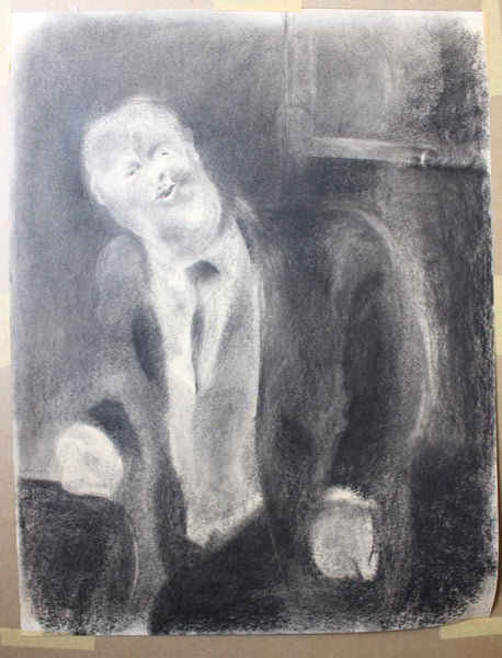 Alan L Zaslove Original Vintage Modern Abstract Expressionist California Biomorphic Surreal Charcoal Graphite Portrait Painting Drawing